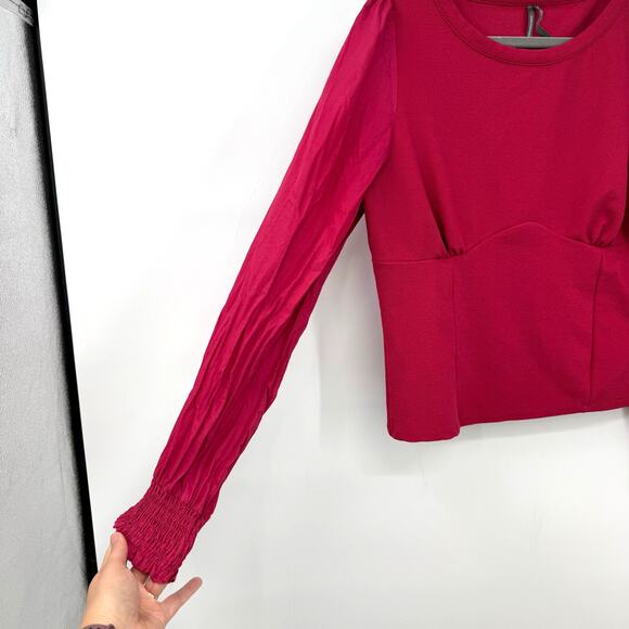 Anthropologie Y2K Babydoll Top Shirt L Pink Mixed Media Renaissance Preppy - Picture 4 of 7